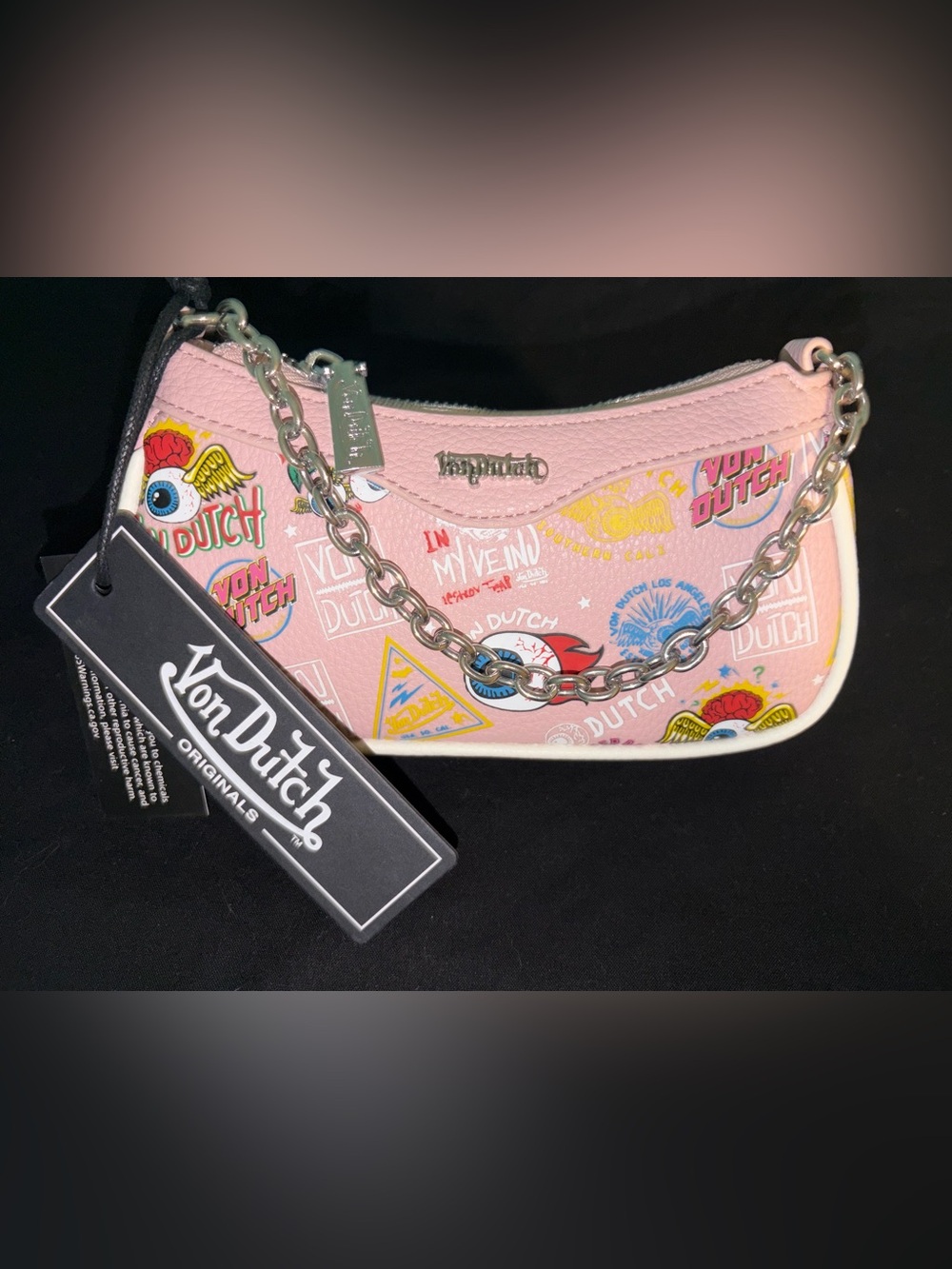 Von Dutch Pink Mini Jax Bag with Silver Chain